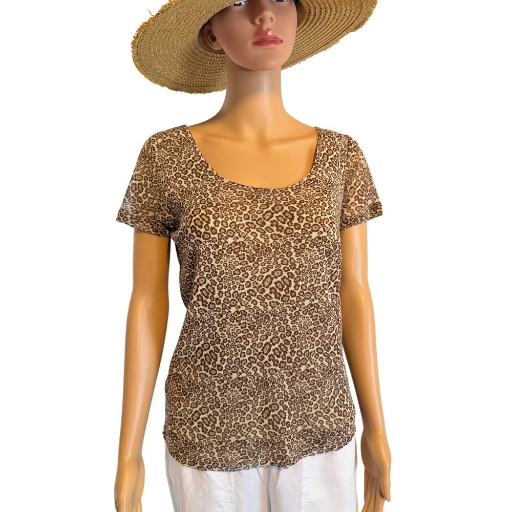 Liz Claiborne Scoop Neck Mesh Tee Jaguar Animal Print, Size M